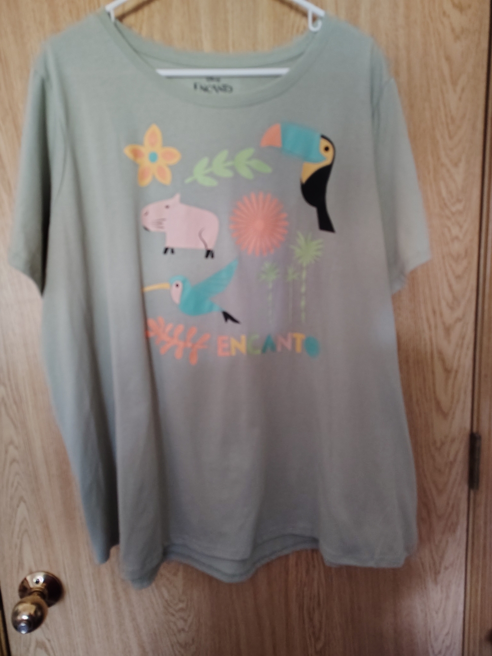 3XL Disney Sage Green Encanto Graphic Tee with Tropical Animal Print